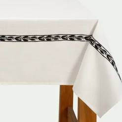 Nappe finition brodée Kissos en coton 145x250cm - blanc