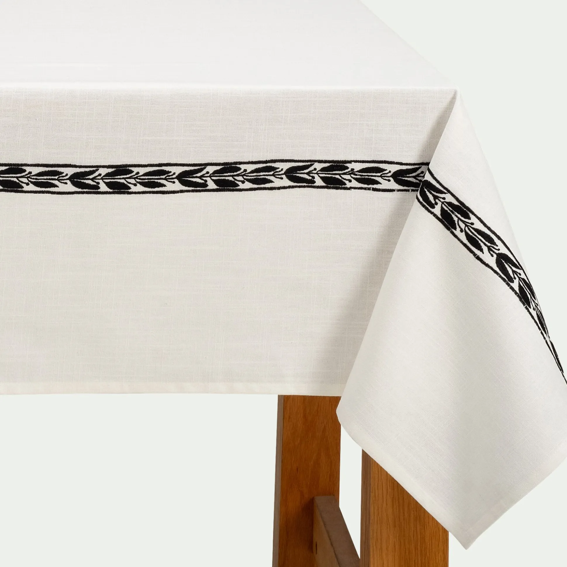 Nappe finition brodée Kissos en coton 145x250cm - blanc