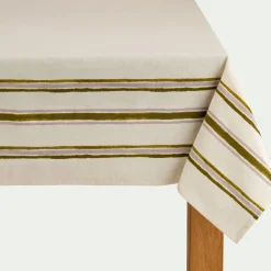 Nappe rayée en lin et coton 145x250cm - beige