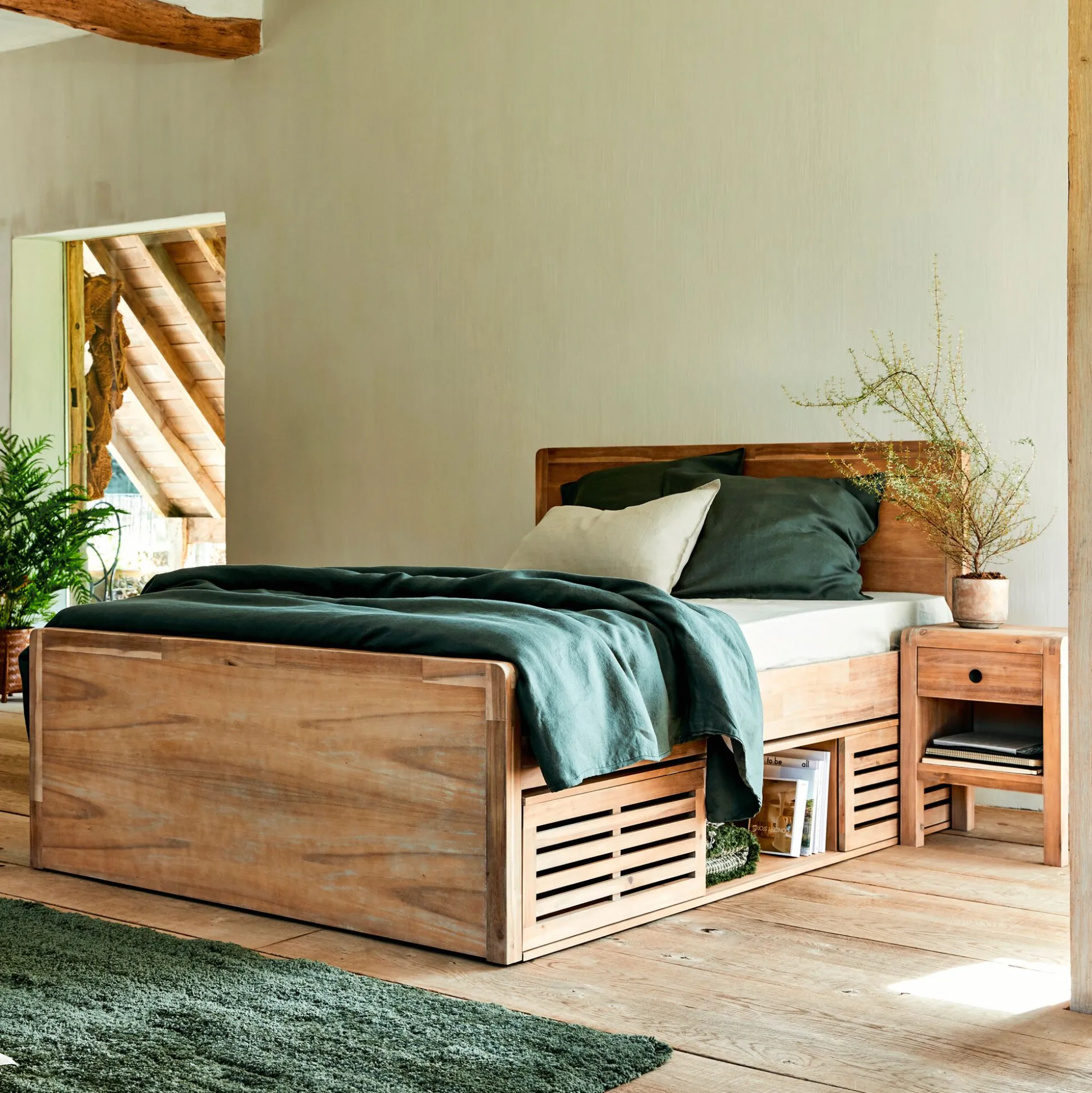 Niches de rangement en acacia massif pour lit Gaia - bois clair