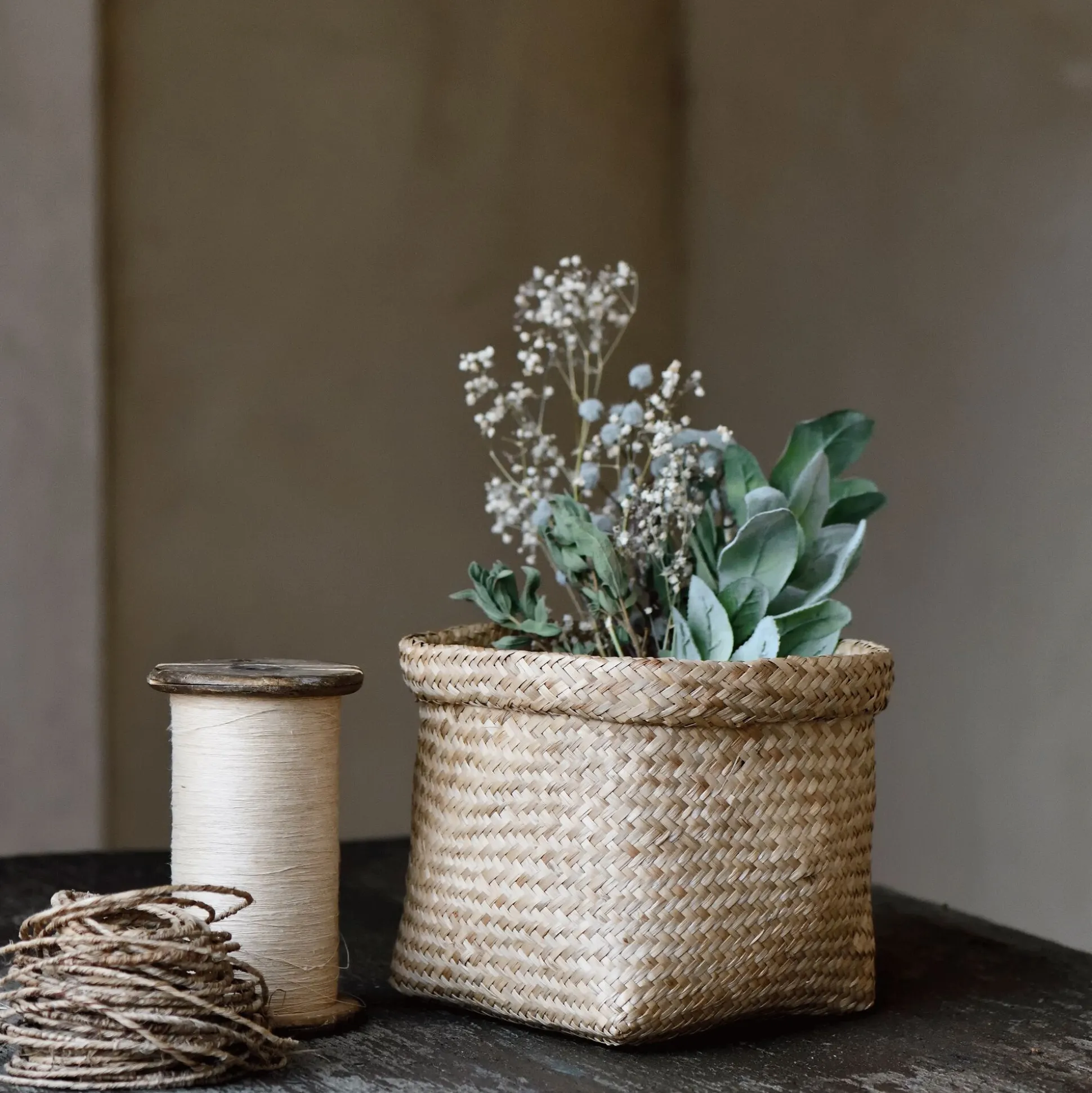 Panier en jonc de mer - naturel H18xD24cm