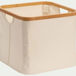 Panier en polycoton et bambou H15xL33cm - blanc