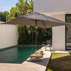 Parasol droit en tissu et métal 200x300cm - gris
