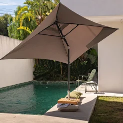 Parasol droit en tissu et métal 200x300cm - gris