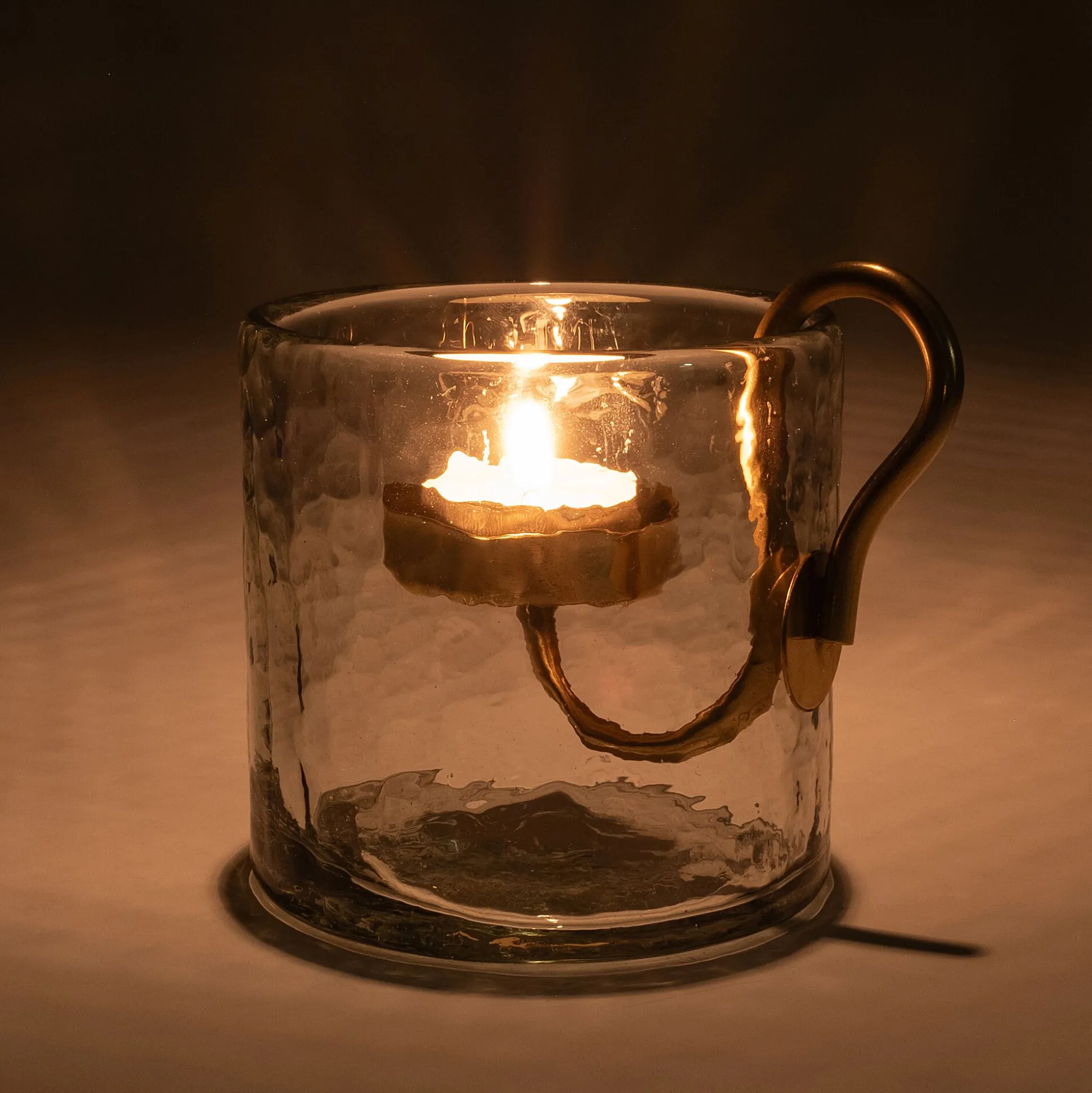 Photophore en verre et laiton D10xH10cm - transparent