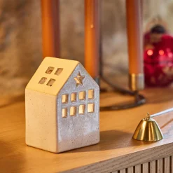 Photophore maisonnette de Noël en dolomite H11cm - gris