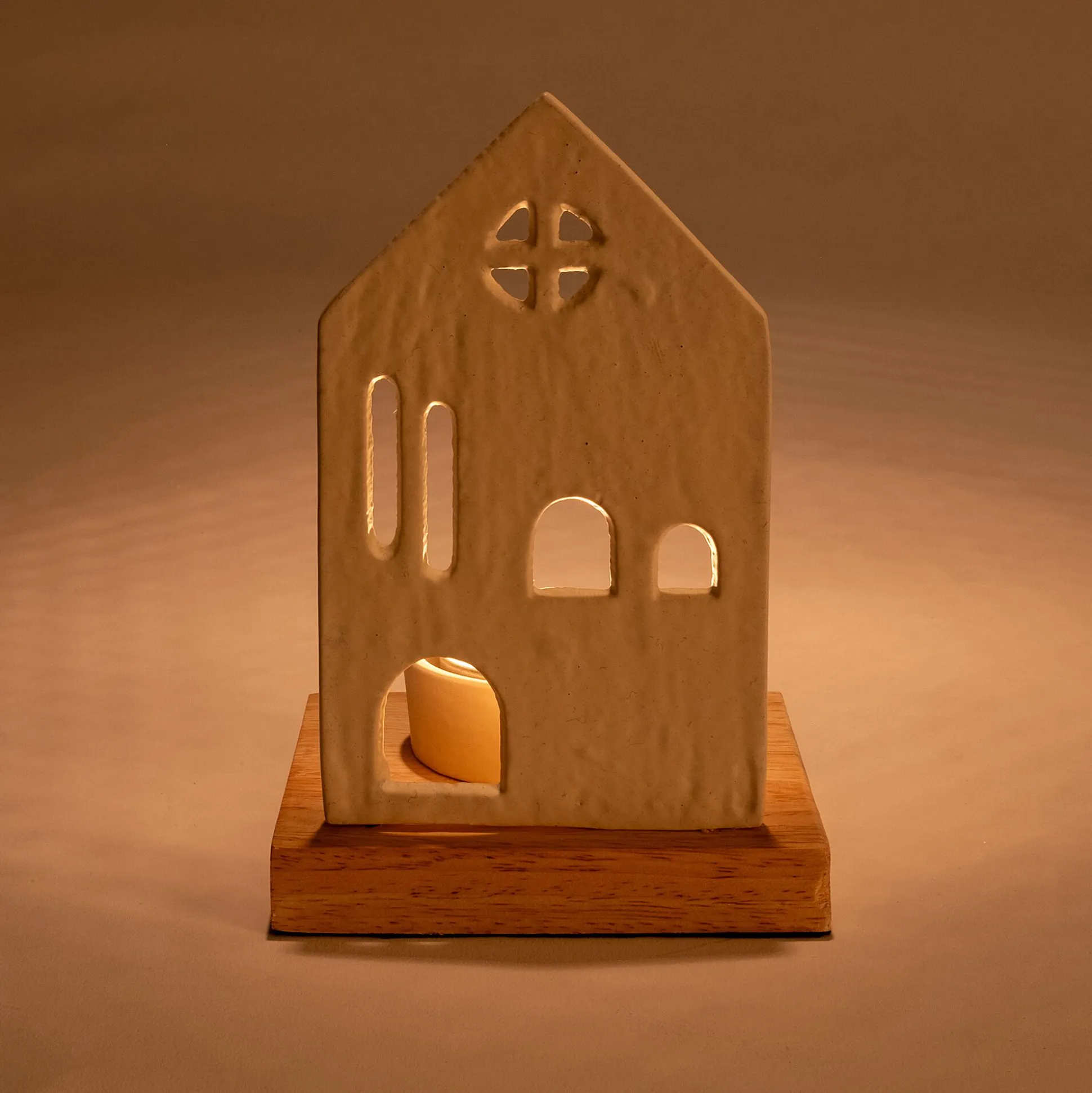 Photophore maisonnette en aluminium H14,5cm - blanc