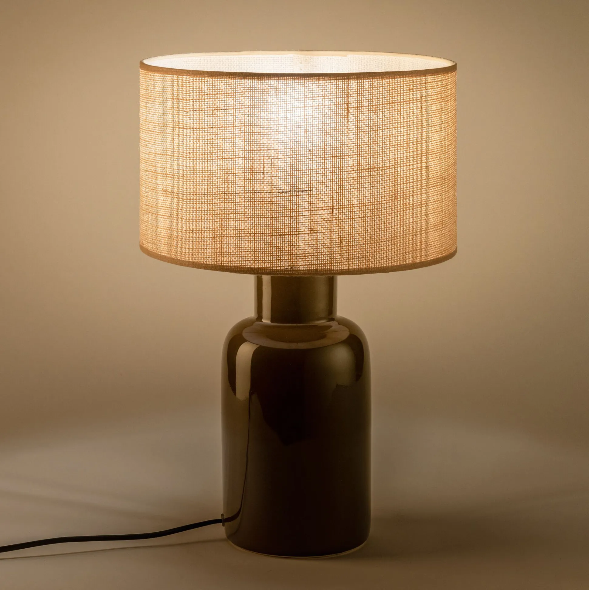 Pied de lampe électrifié en faïence - vert D13xH35cm