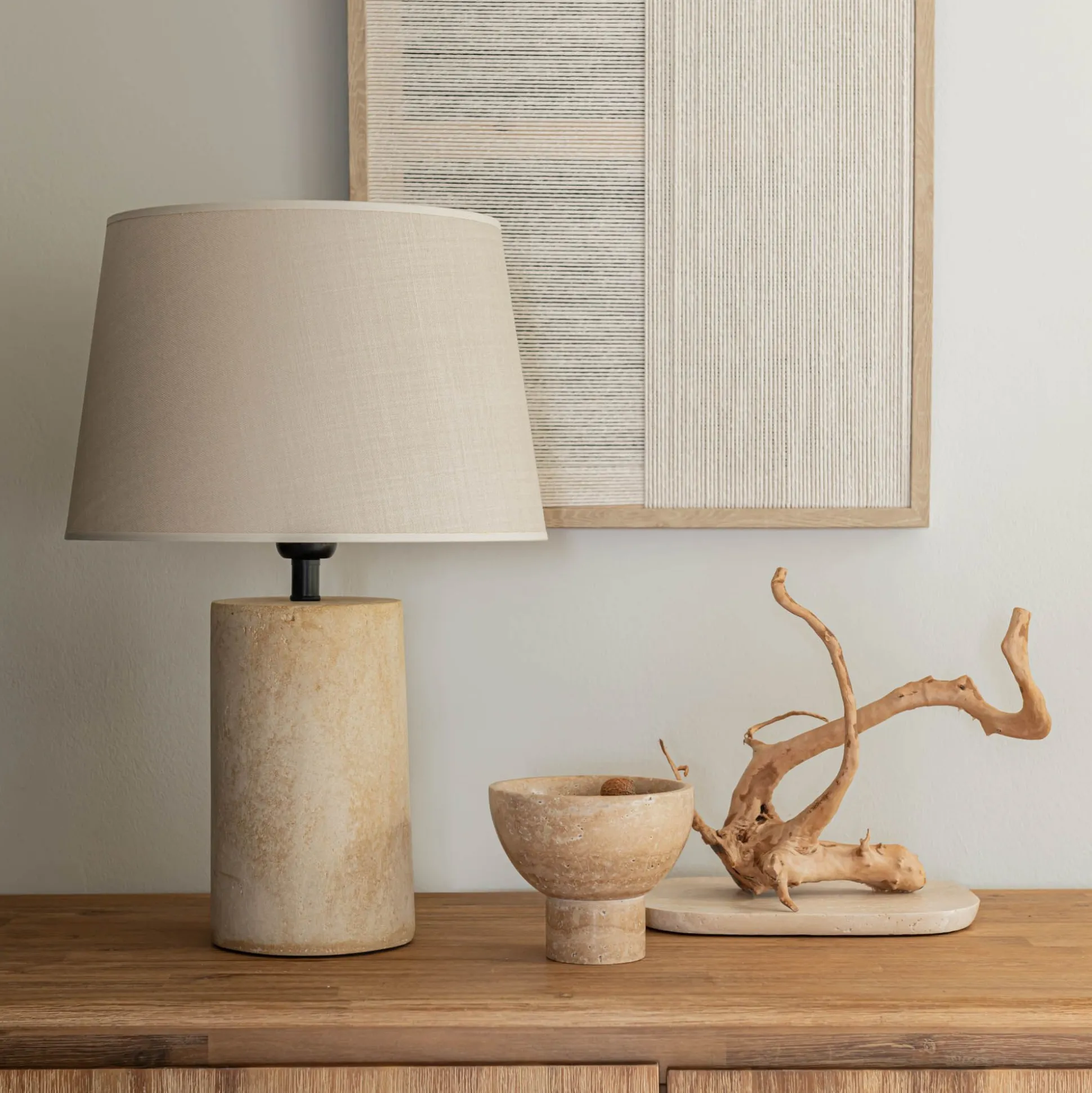 Pied de lampe électrifié en fibre de verre D14cm - beige