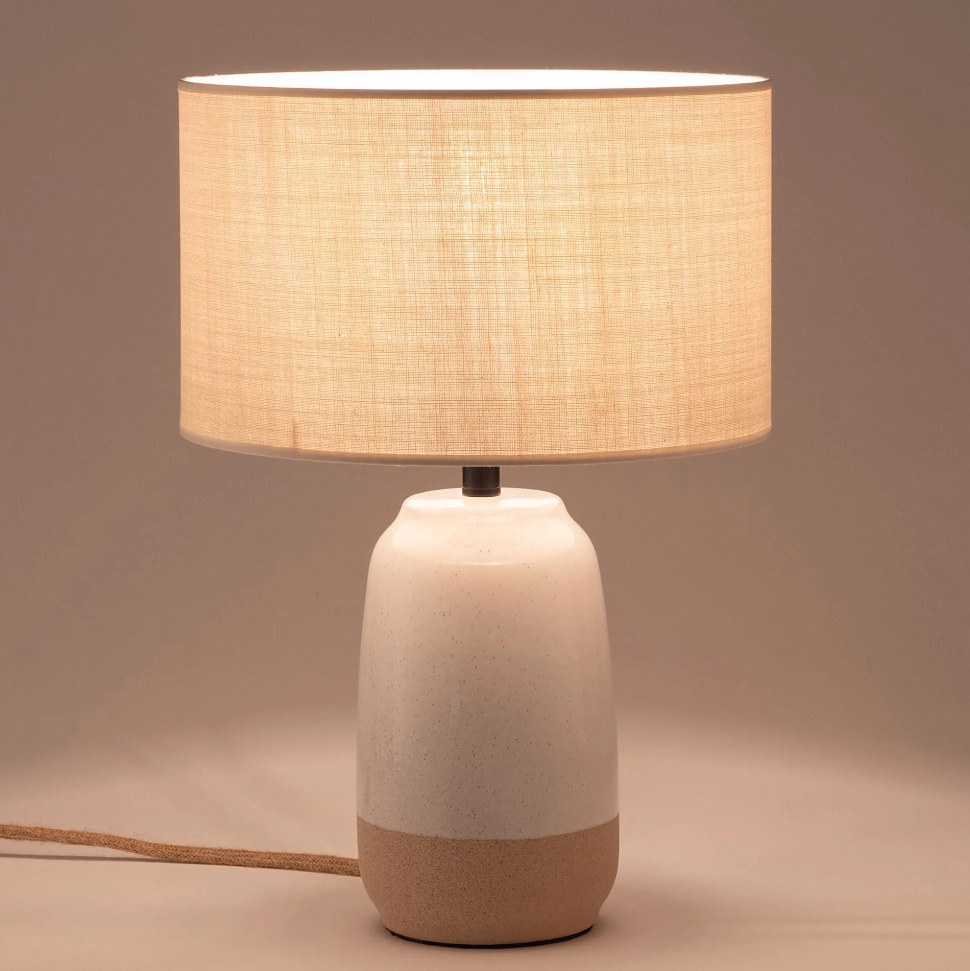 Pied de lampe électrifié en grès D13cm - blanc
