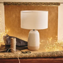 Pied de lampe électrifié en grès D13cm - blanc