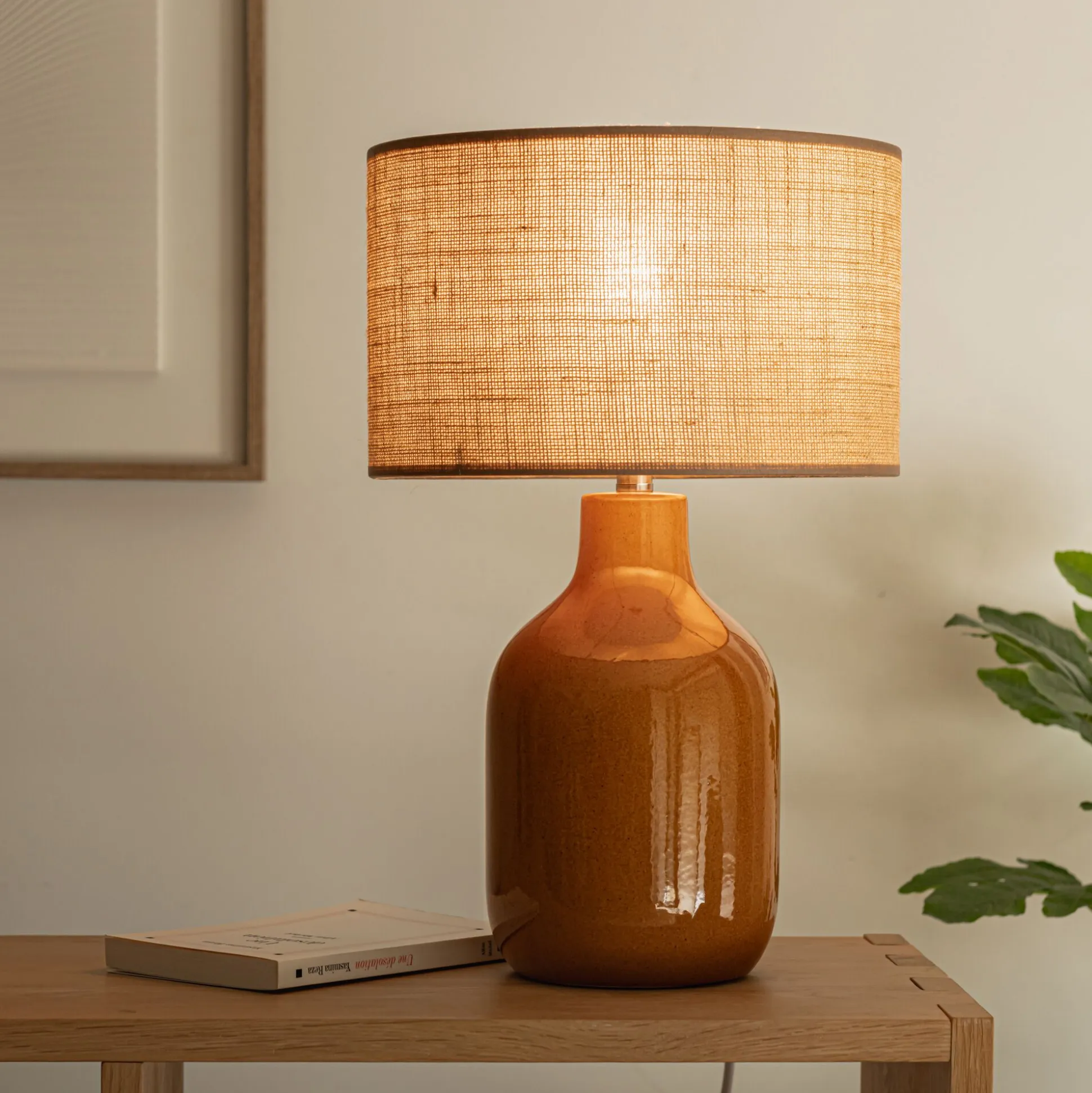 Pied de lampe électrifié en grès D15,5cm - jaune miel