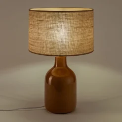Pied de lampe électrifié en grès D15,5cm - jaune miel