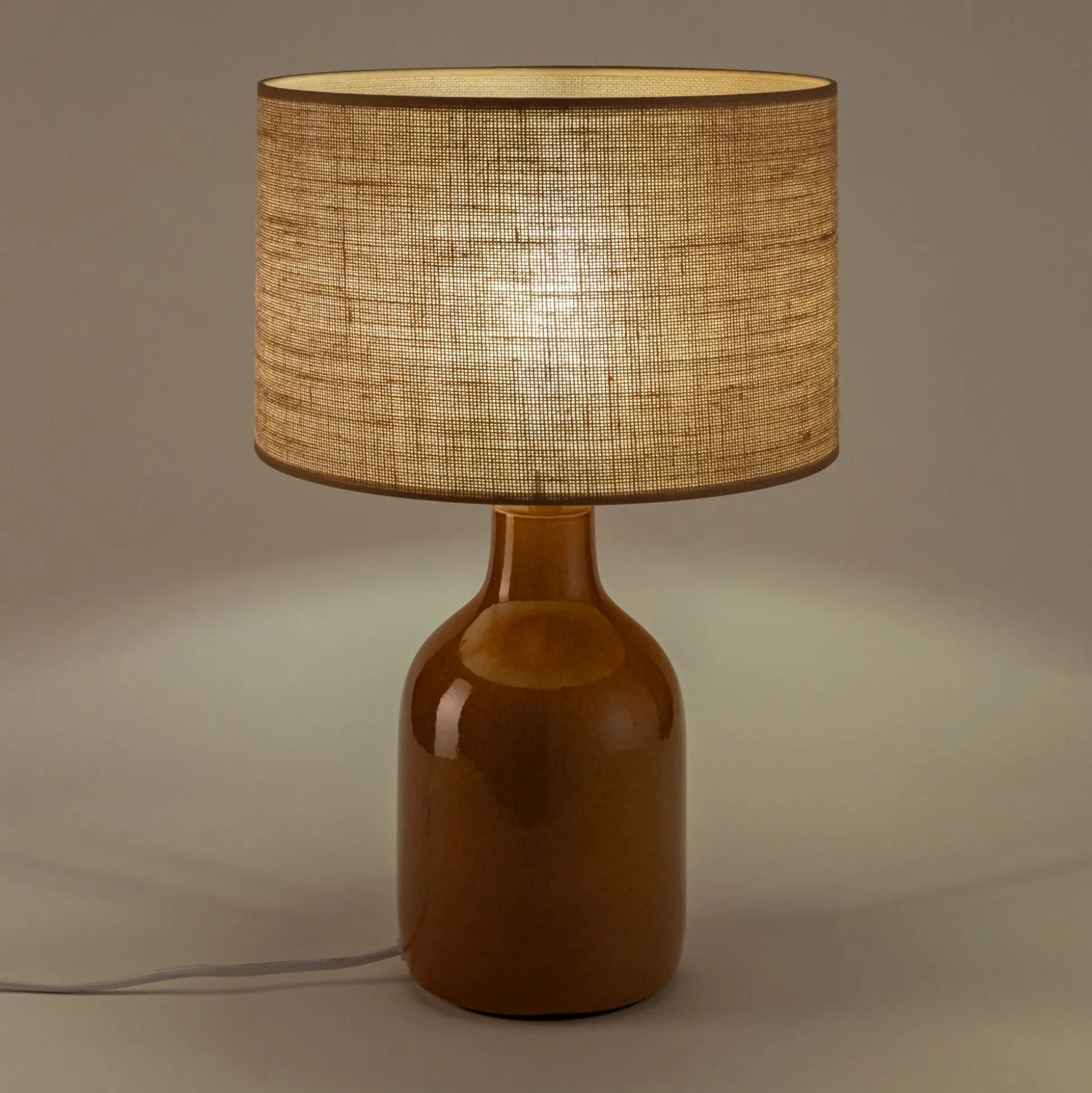 Pied de lampe électrifié en grès D15,5cm - jaune miel