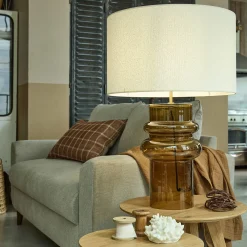 Pied de lampe électrifié en verre H52cm - marron ambré