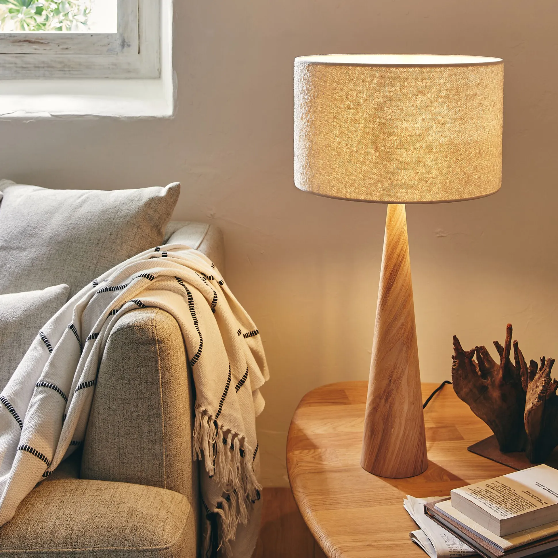 Pied de lampe à poser en métal effet bois clair H51,5cm - naturel
