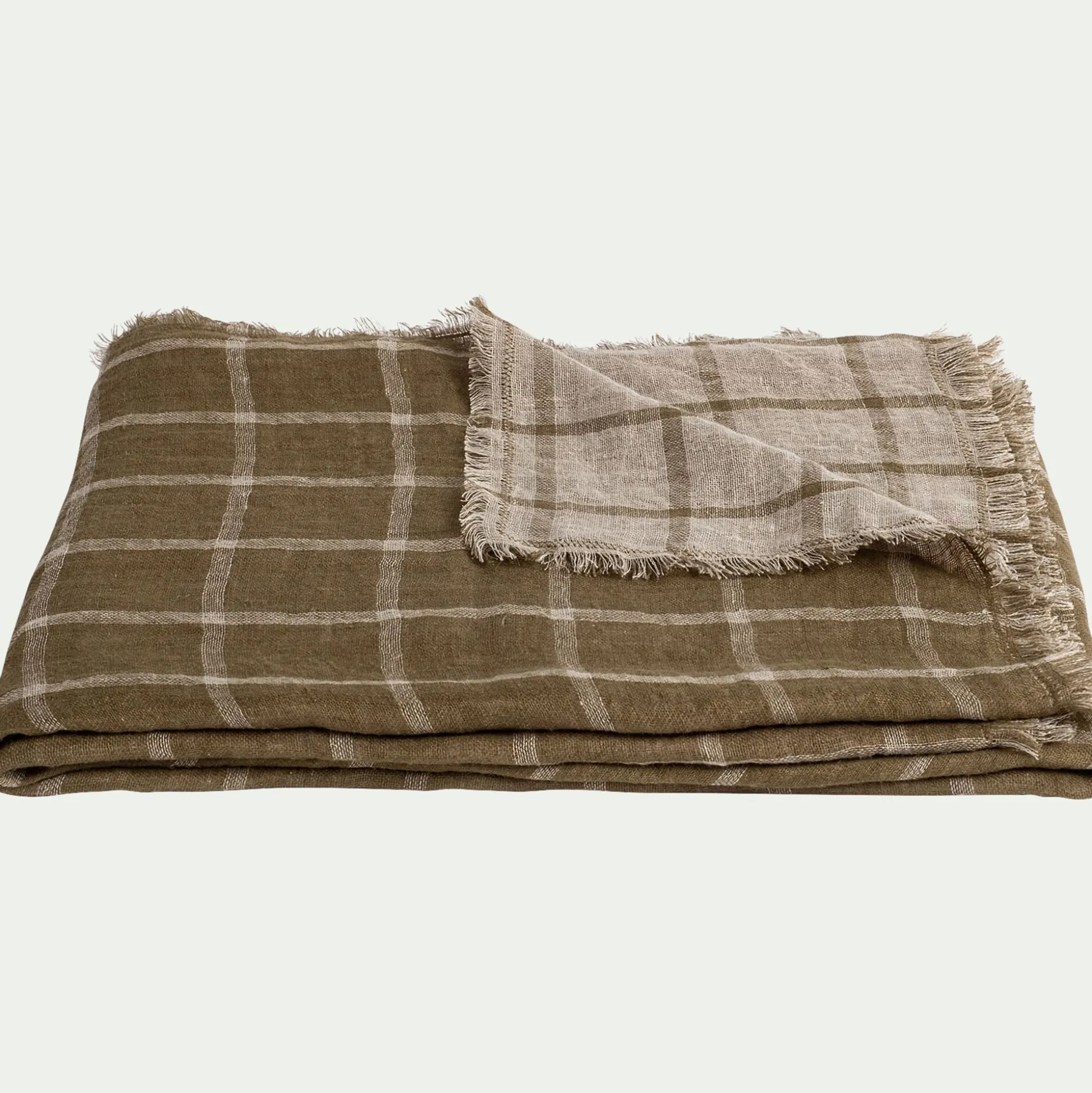Plaid à carreaux en lin lavé 130x170cm - vert
