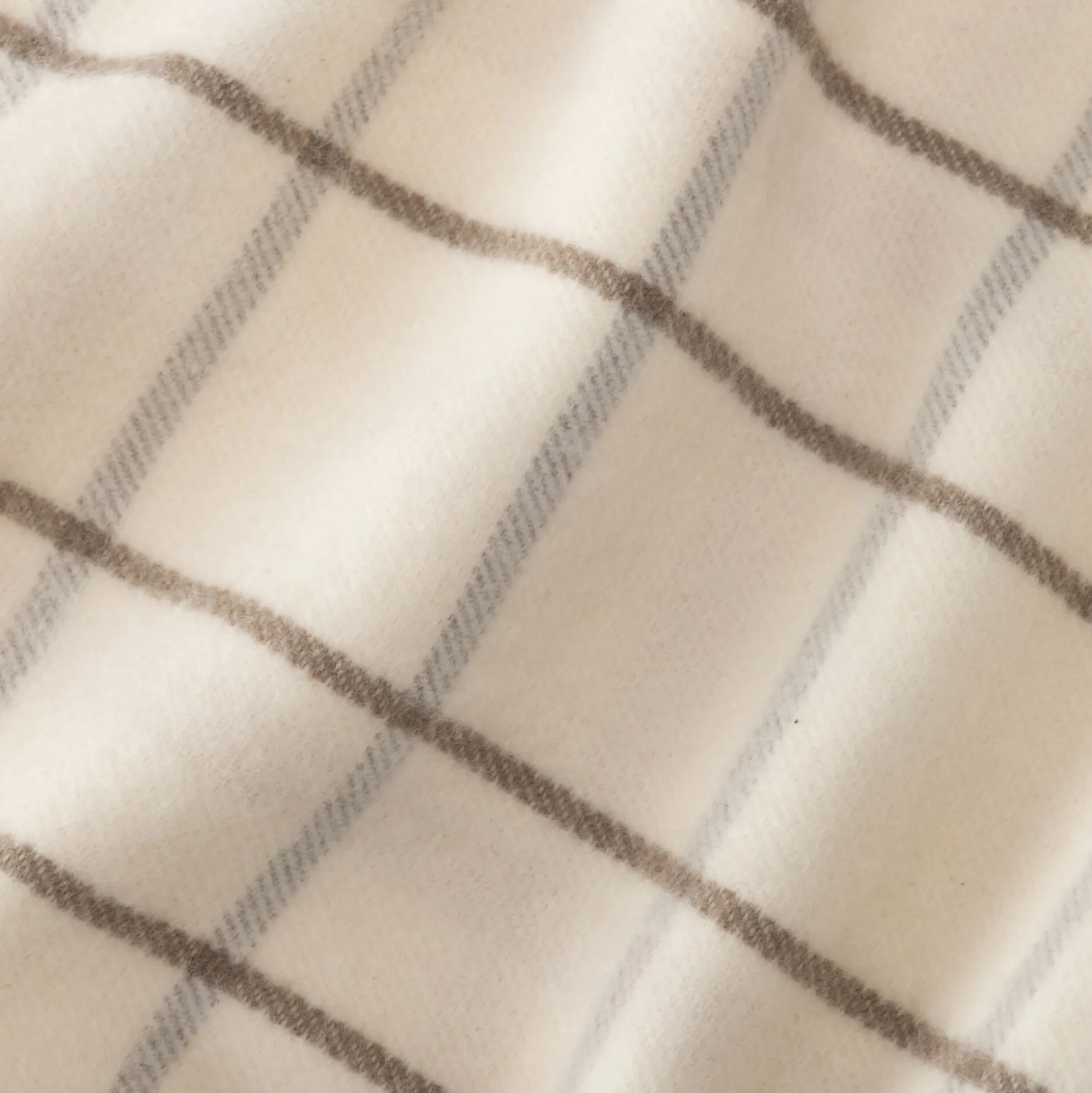 Plaid en coton et laine motif tartan finition franges 130x170cm - blanc écru