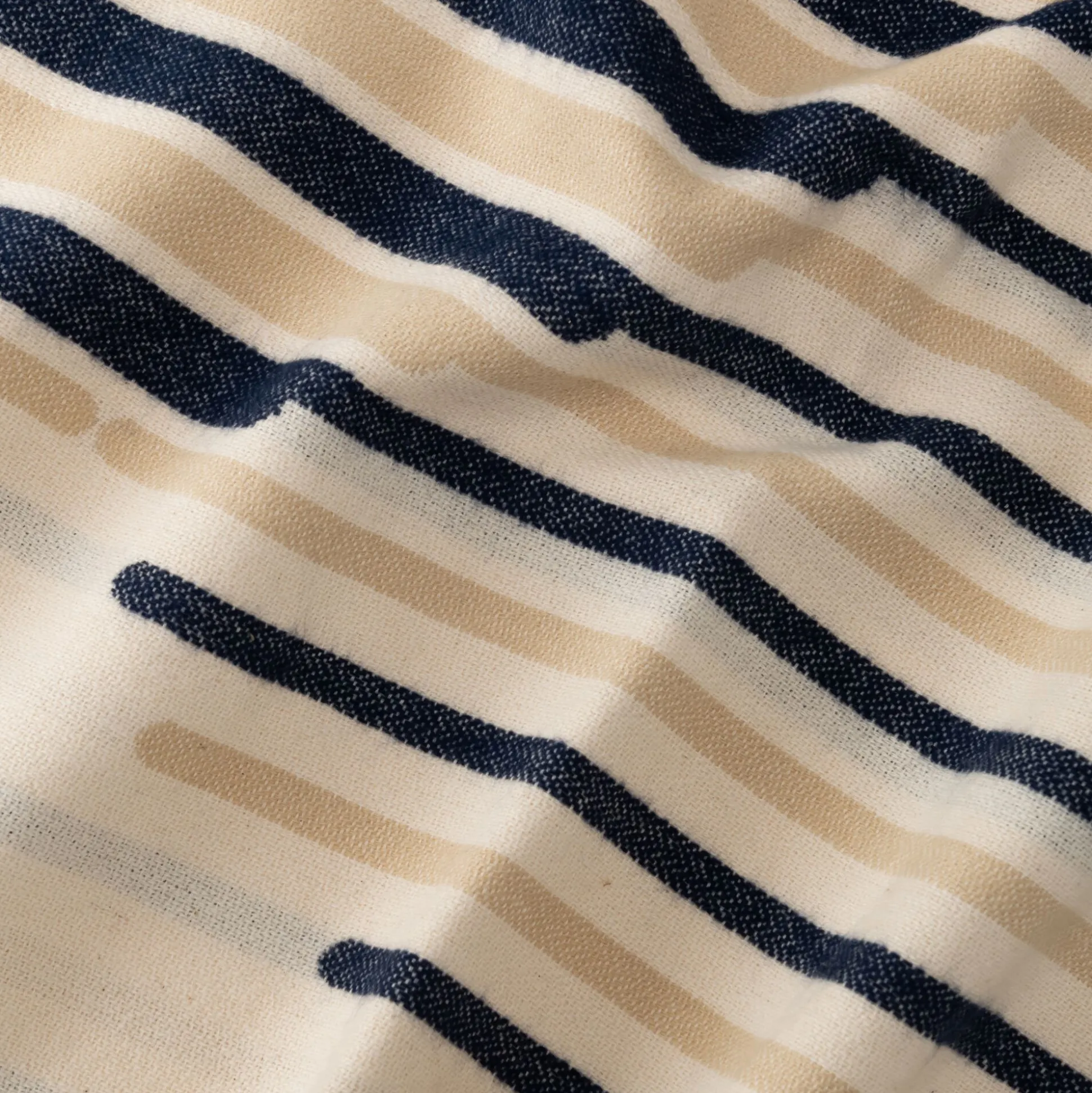 Plaid en coton à rayures finition franges 127x170cm - bleu