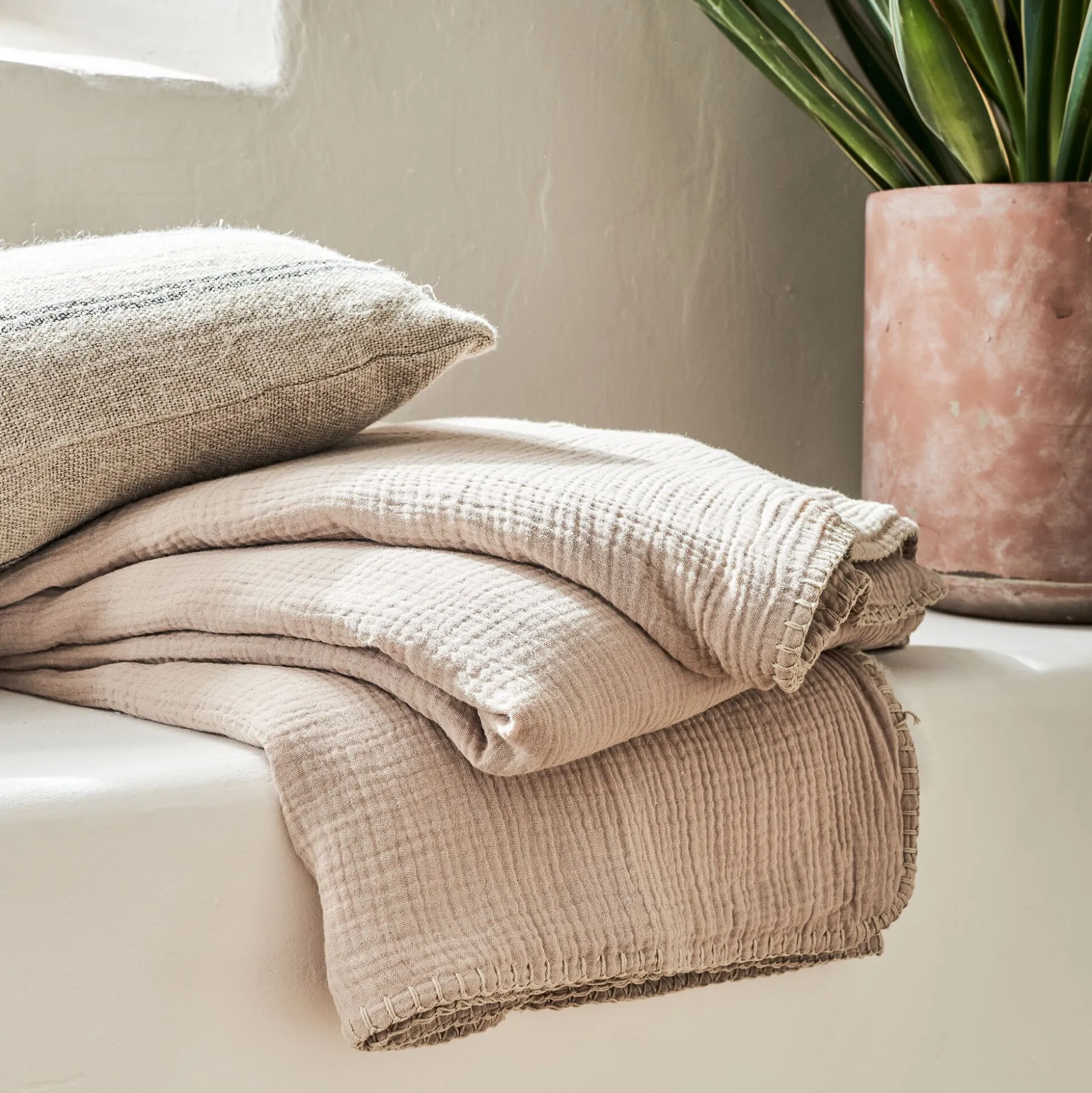 Plaid en gaze de coton - beige alpilles 130x170cm