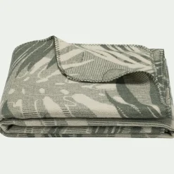 Plaid en laine à motif végétal finition point de cheval 125x170cm - vert