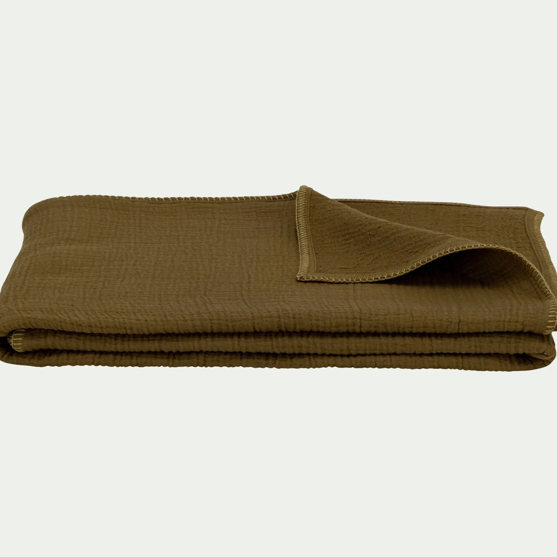 Plaid en triple gaze de coton finition point de cheval 130x170cm - vert