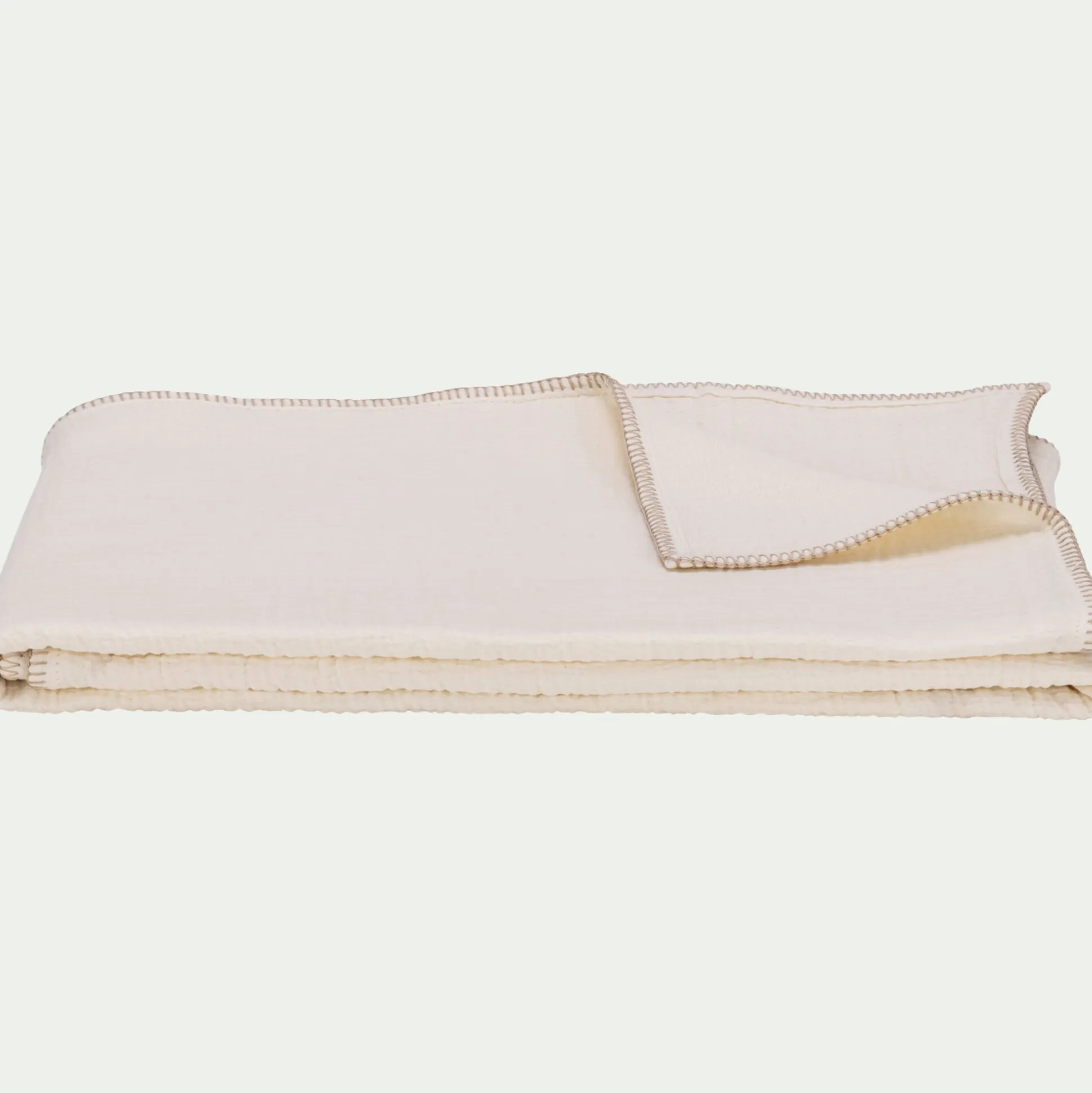 Plaid en triple gaze de coton finition point de cheval 130x170cm - blanc ventoux