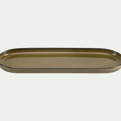 Plat apéritif en grès L32,8xl10,5cm - vert mousse