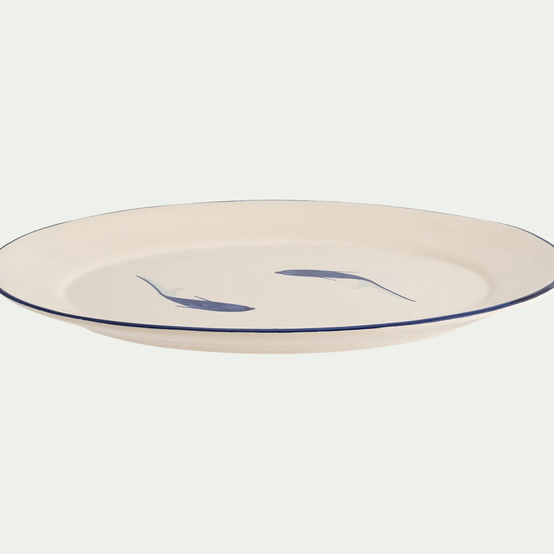 Plat de présentation ovale à motif poissons en faïence L40cm - blanc