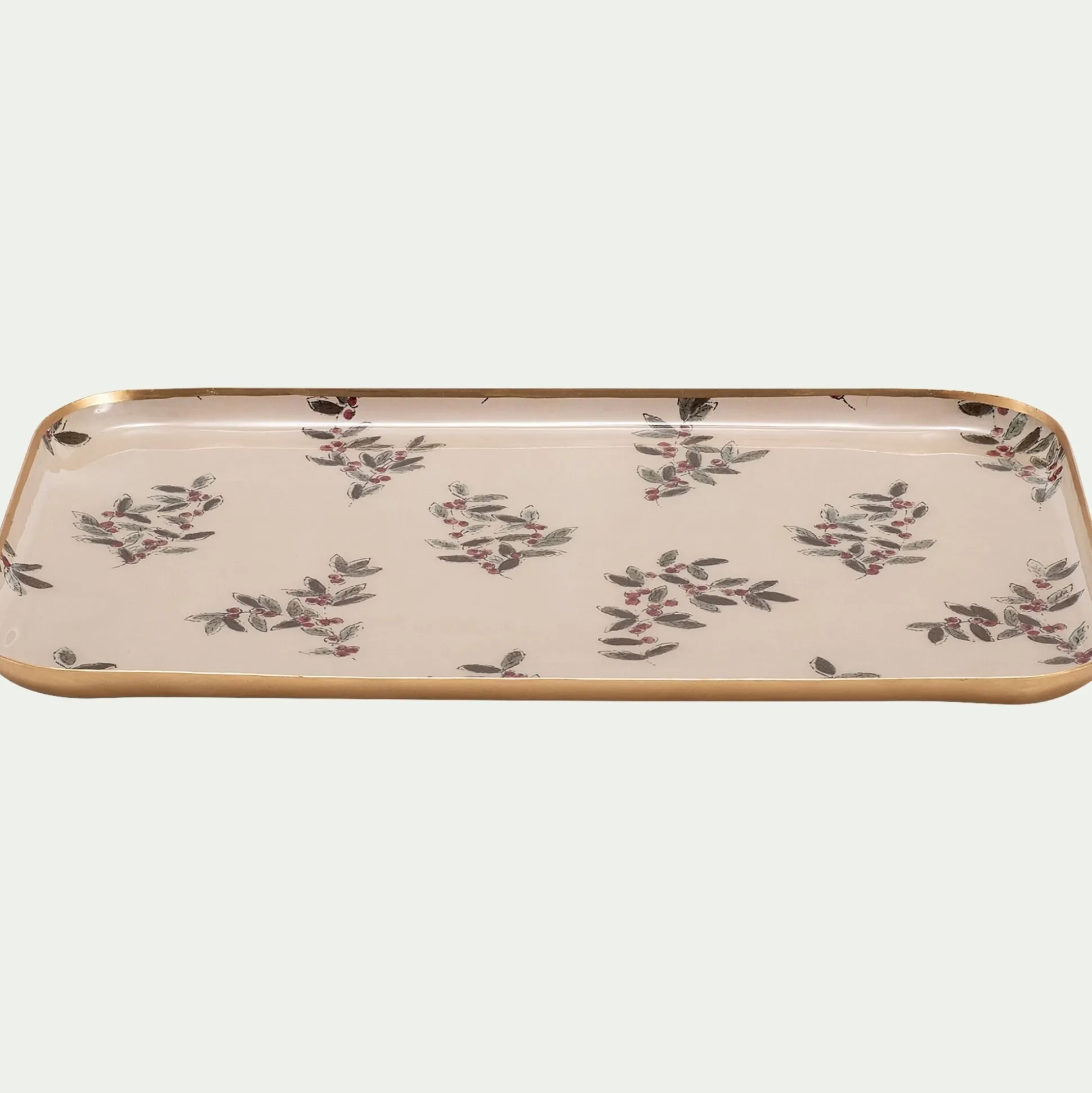 Plateau déco motif Fragon en fer 20x32cm - blanc