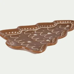Plateau décoratif forme sapin pain d'épice en dolomite 20x14,4cm - marron