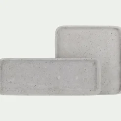 Plateau rectangulaire effet béton en polystone - gris 13,5x36cm