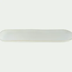 Plat ovale en grès avec liseré beige L31cm - blanc ventoux
