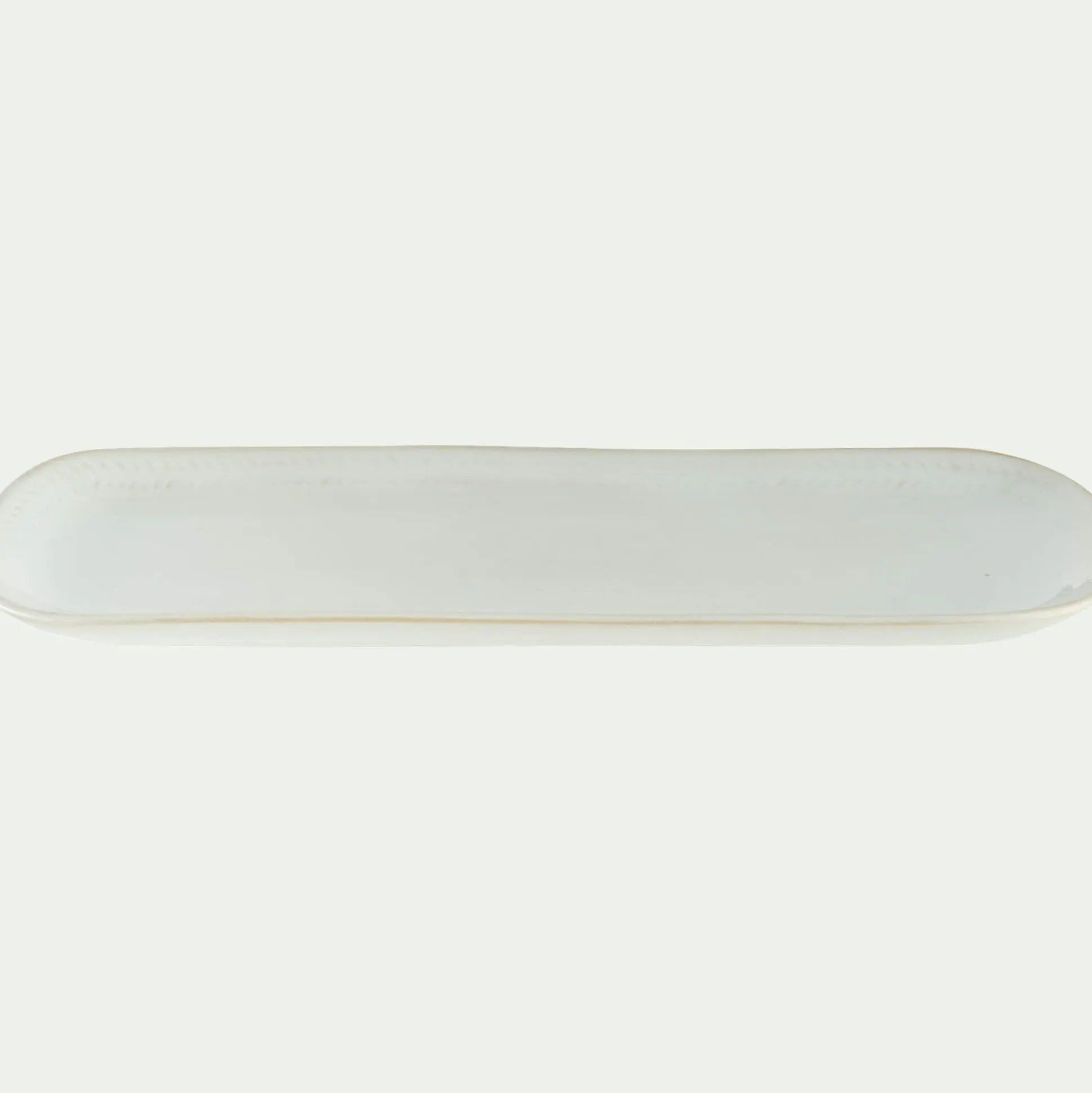 Plat ovale en grès avec liseré beige L31cm - blanc ventoux