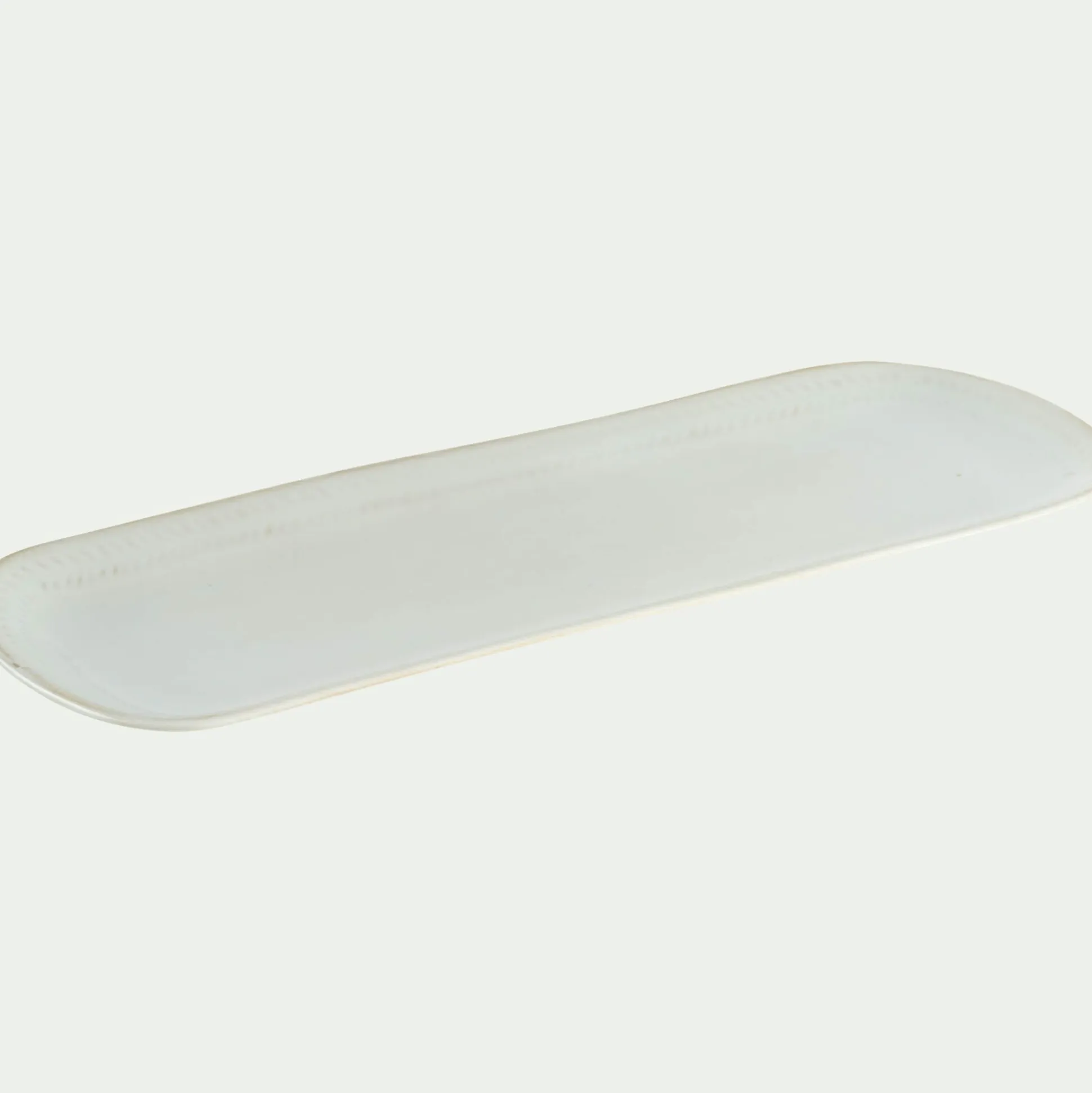 Plat ovale en grès avec liseré beige L31cm - blanc ventoux