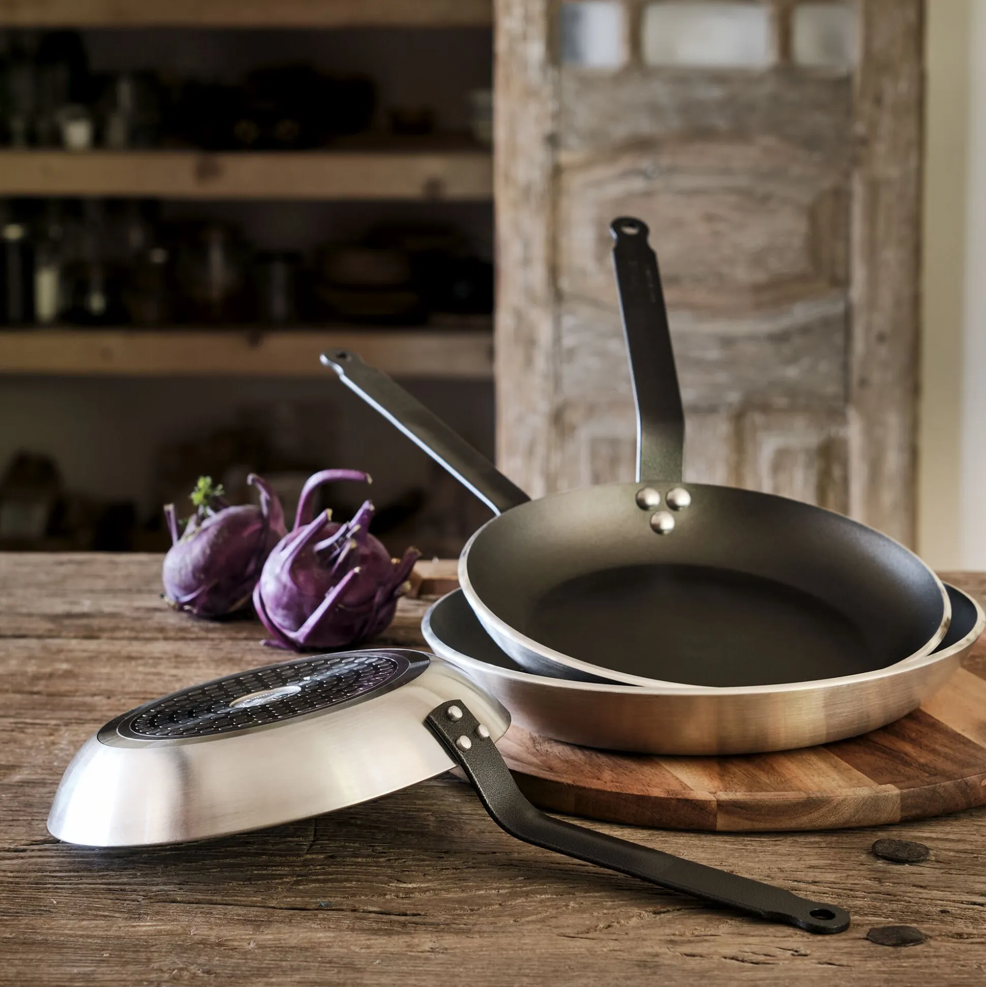 Poêle anti-adhésive De Buyer en aluminium - argenté D32cm (tous feux dont induction)