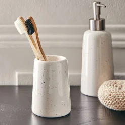 Porte brosse à dent en céramique mouchetée - blanc ventoux