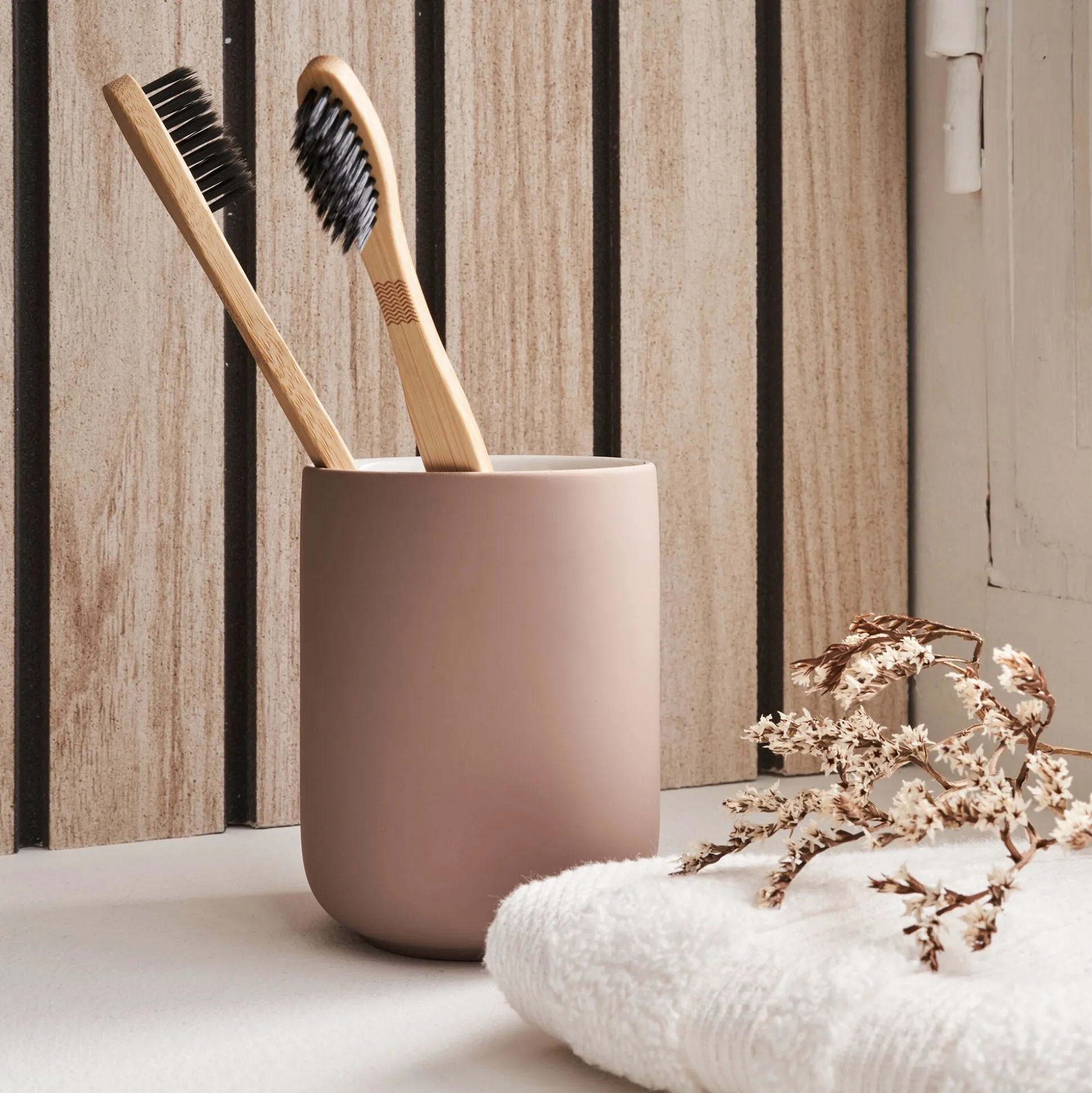 Porte brosse à dent en grès - rose