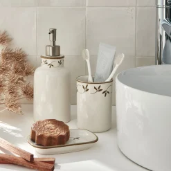 Porte brosse à dents en grès - blanc