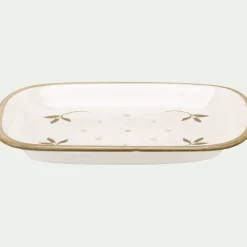 Porte savon en grès à motifs feuilles - blanc