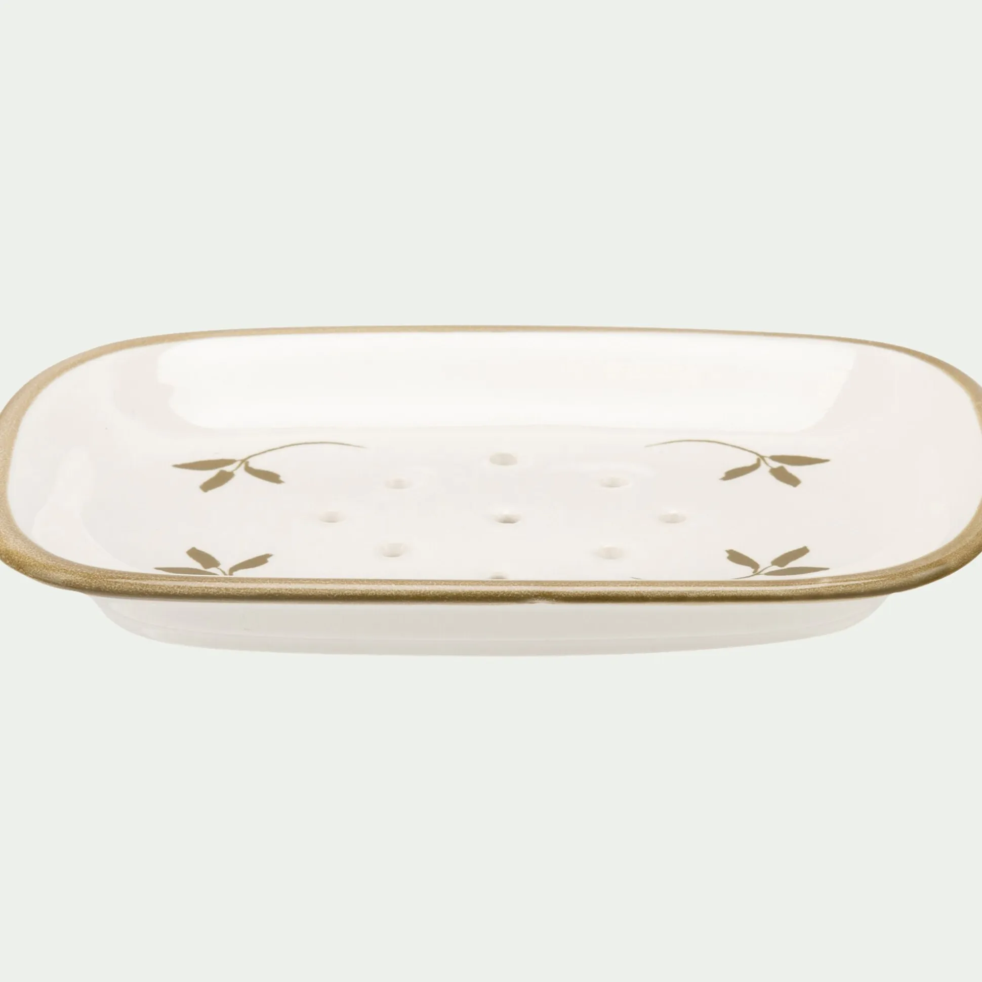 Porte savon en grès à motifs feuilles - blanc
