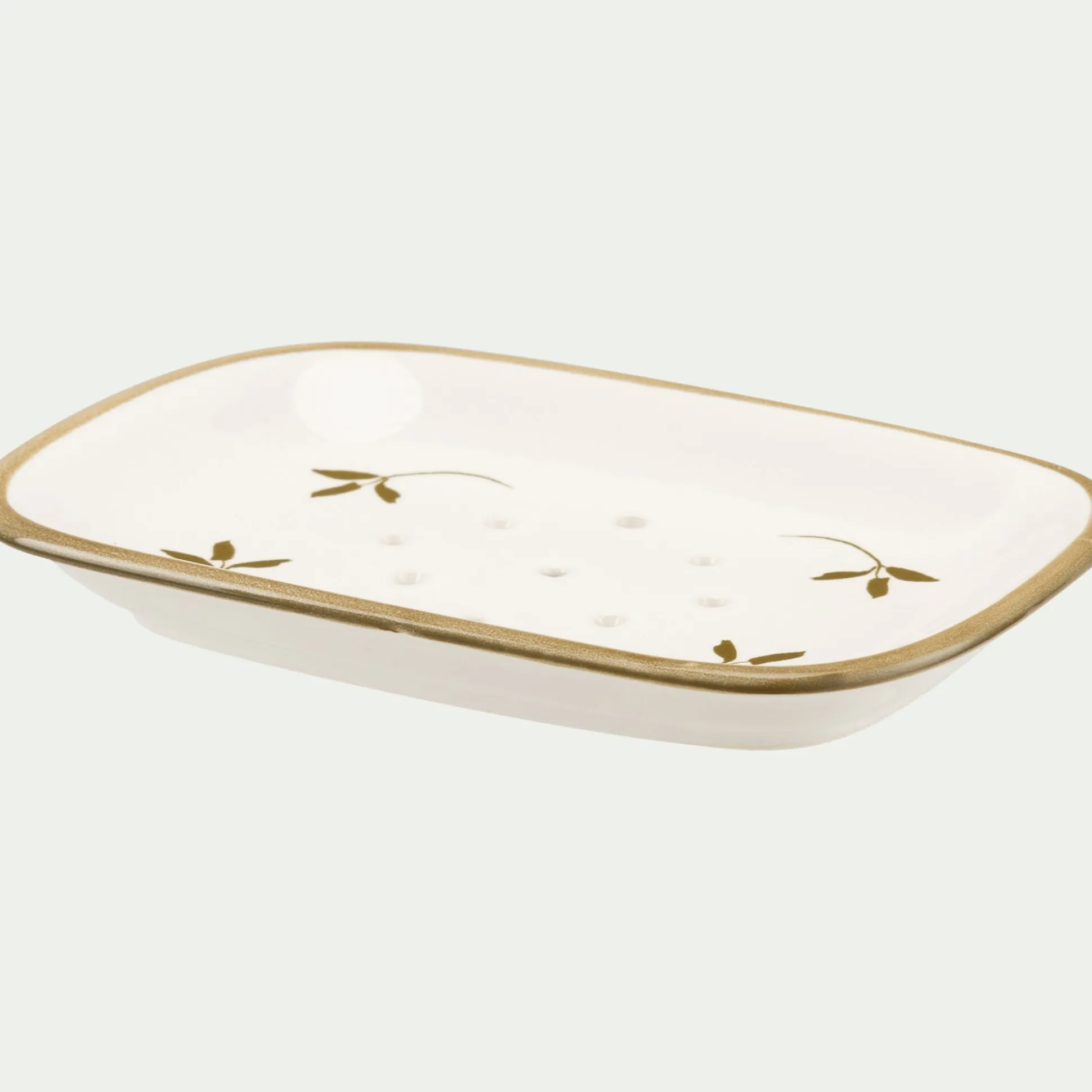 Porte savon en grès à motifs feuilles - blanc