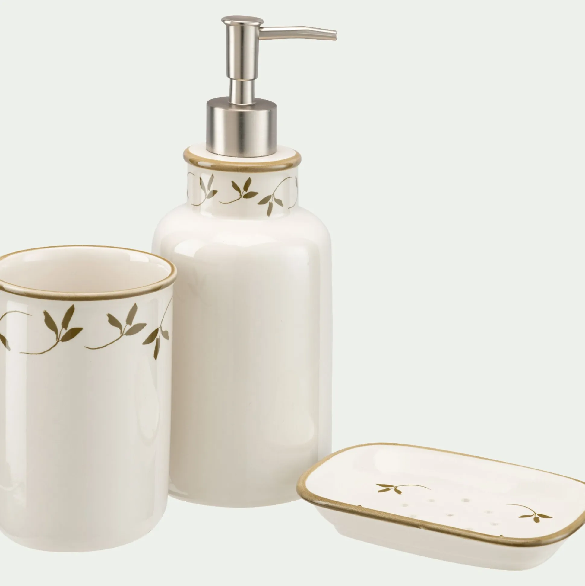 Porte savon en grès à motifs feuilles - blanc
