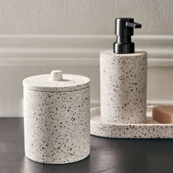 Pot à coton en terrazzo H12,5cm - blanc