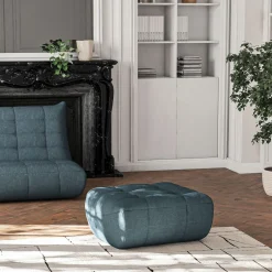 Pouf en tissu bouclette - bleu