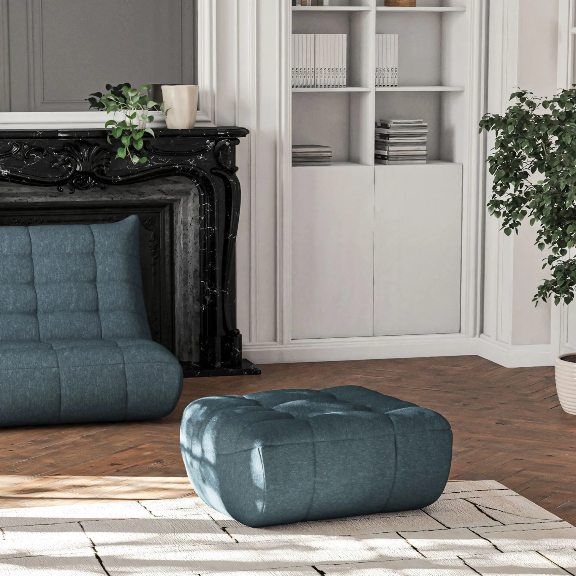 Pouf en tissu bouclette - bleu