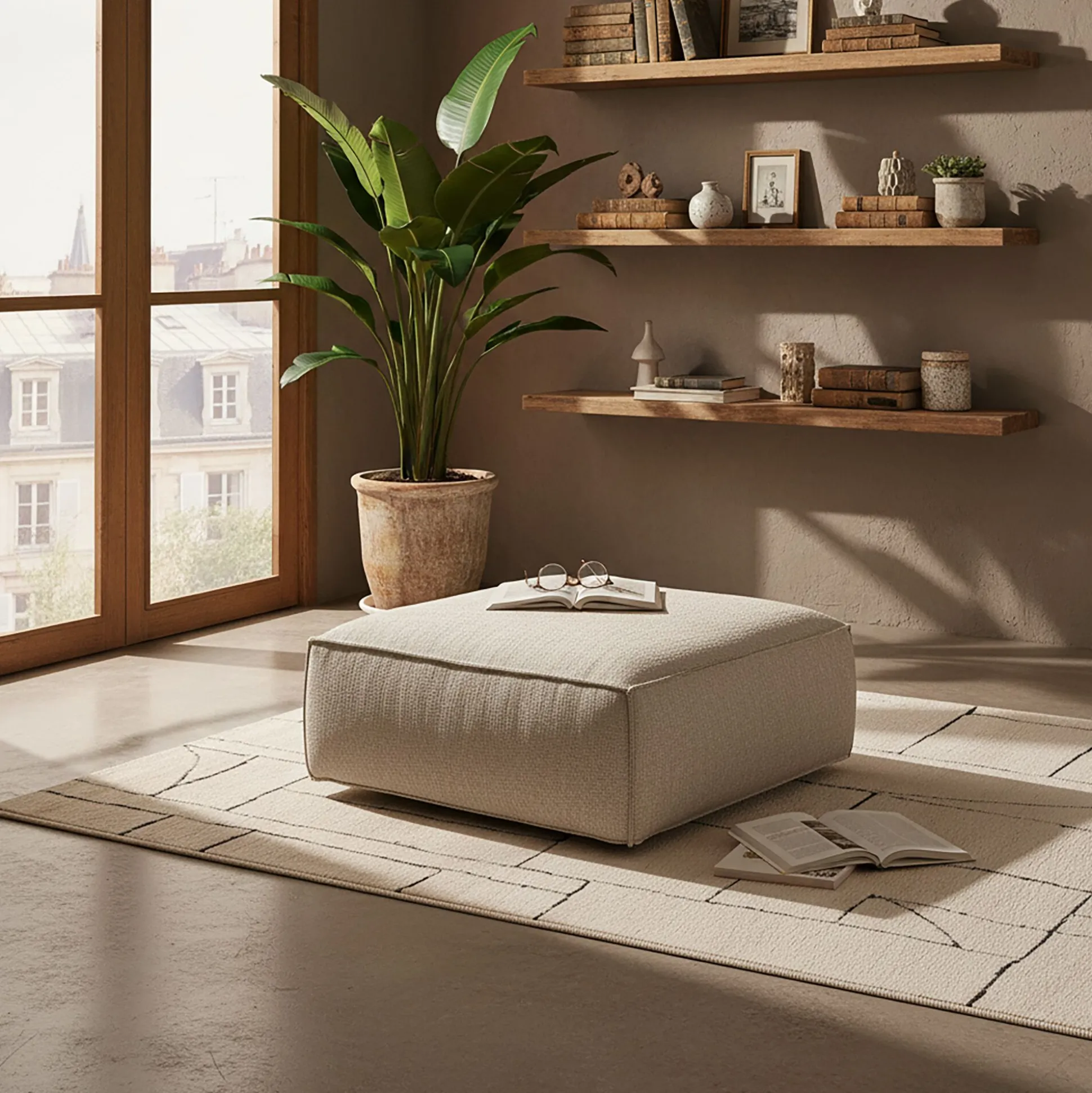 Pouf en tissu genesis - beige