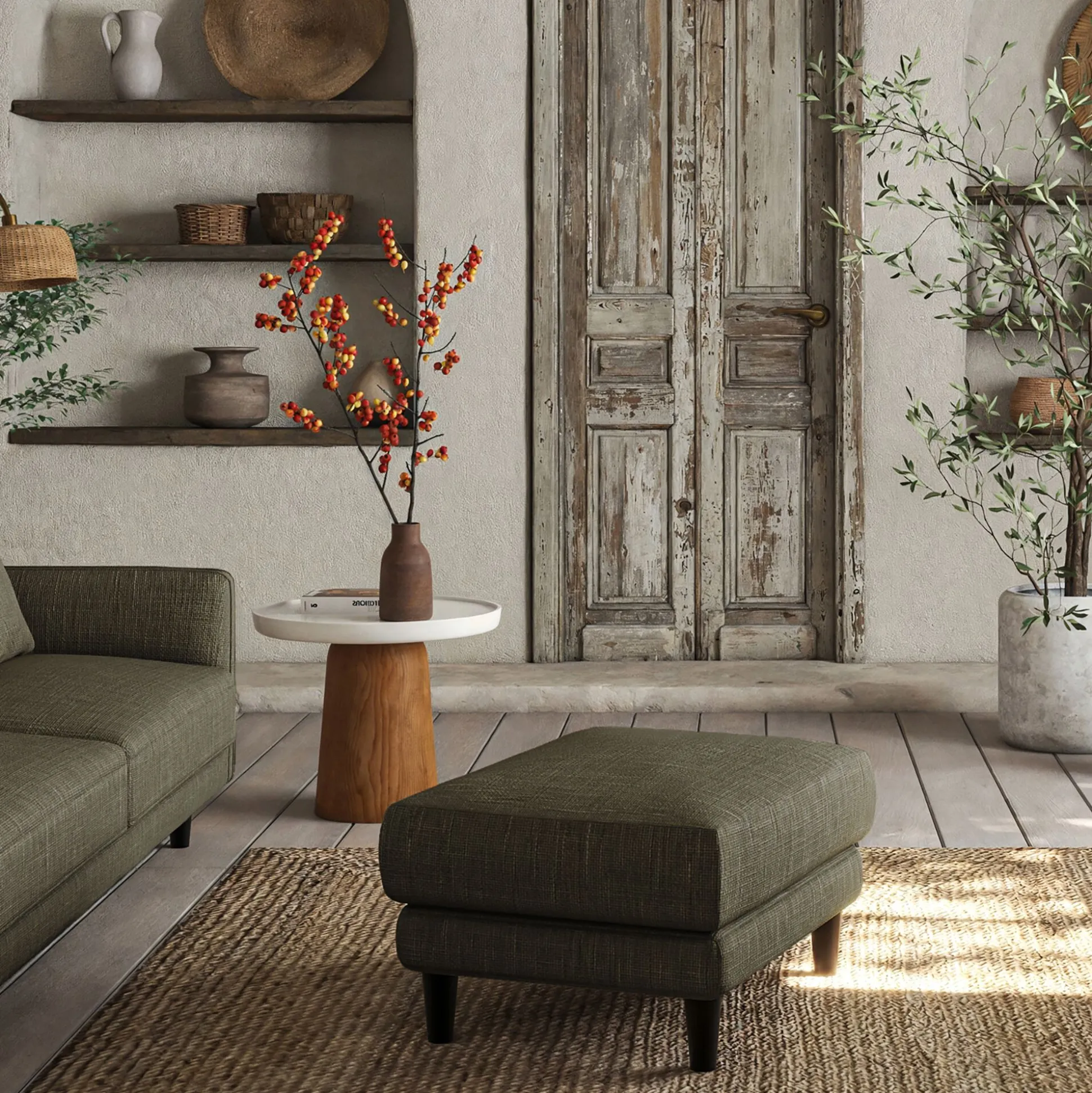 Pouf en tissu mixte - vert cèdre