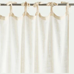 Rideau à nouettes en coton à bande brun rustrel 140x250cm - blanc