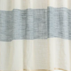 Rideau à nouettes en coton à bande bleue 140x250cm - blanc